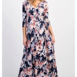 Pinkblush Navy blue floral Maternity Wrap Dress